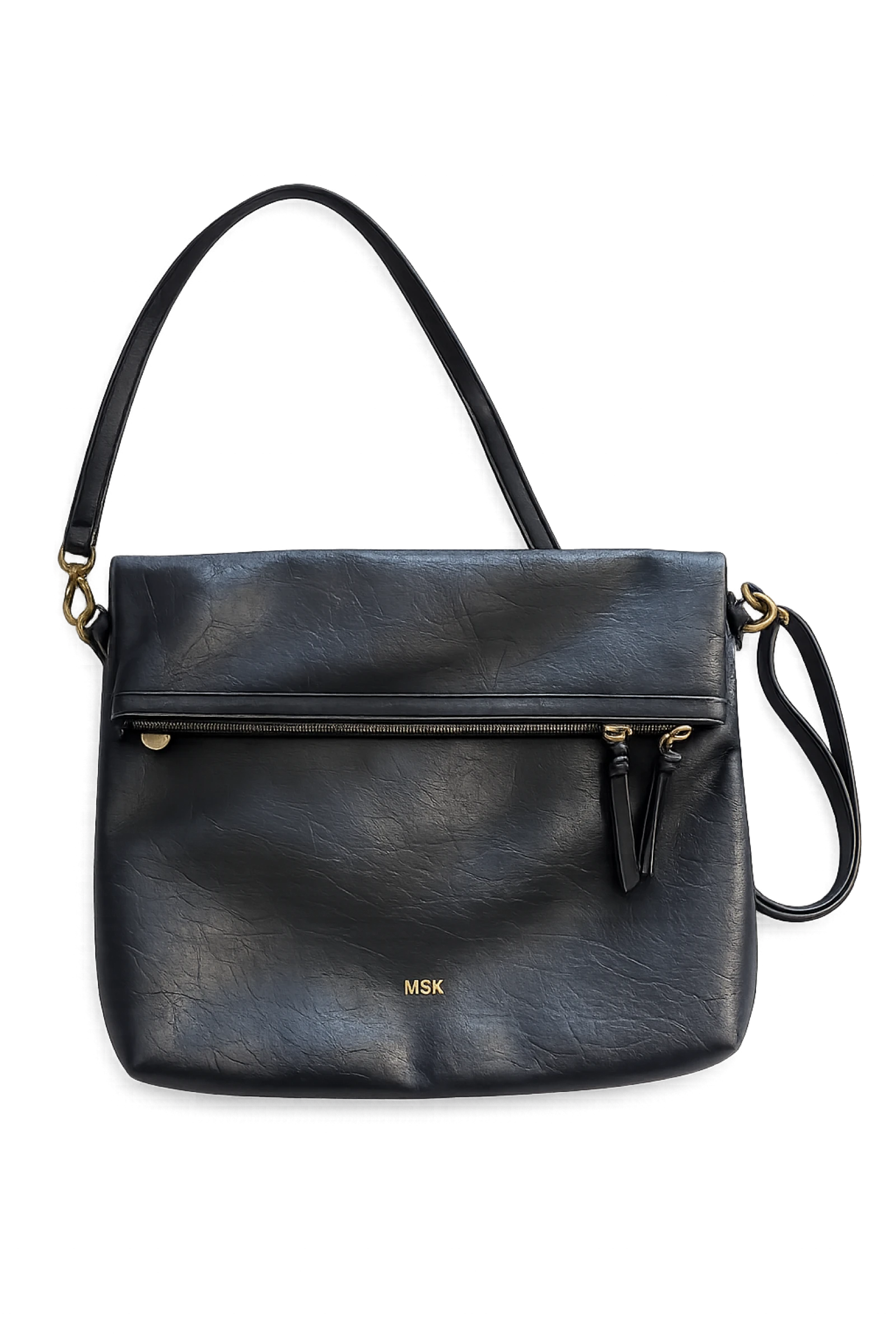 Mikado sac noir en cuir synthétique avec double poignée et fermetures éclair dorées